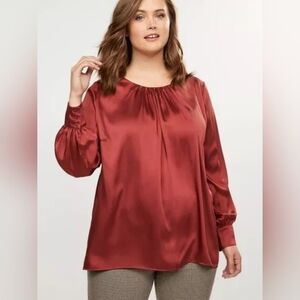 Lane Bryant Silky Rosewood Long Button Sleeve Blouse